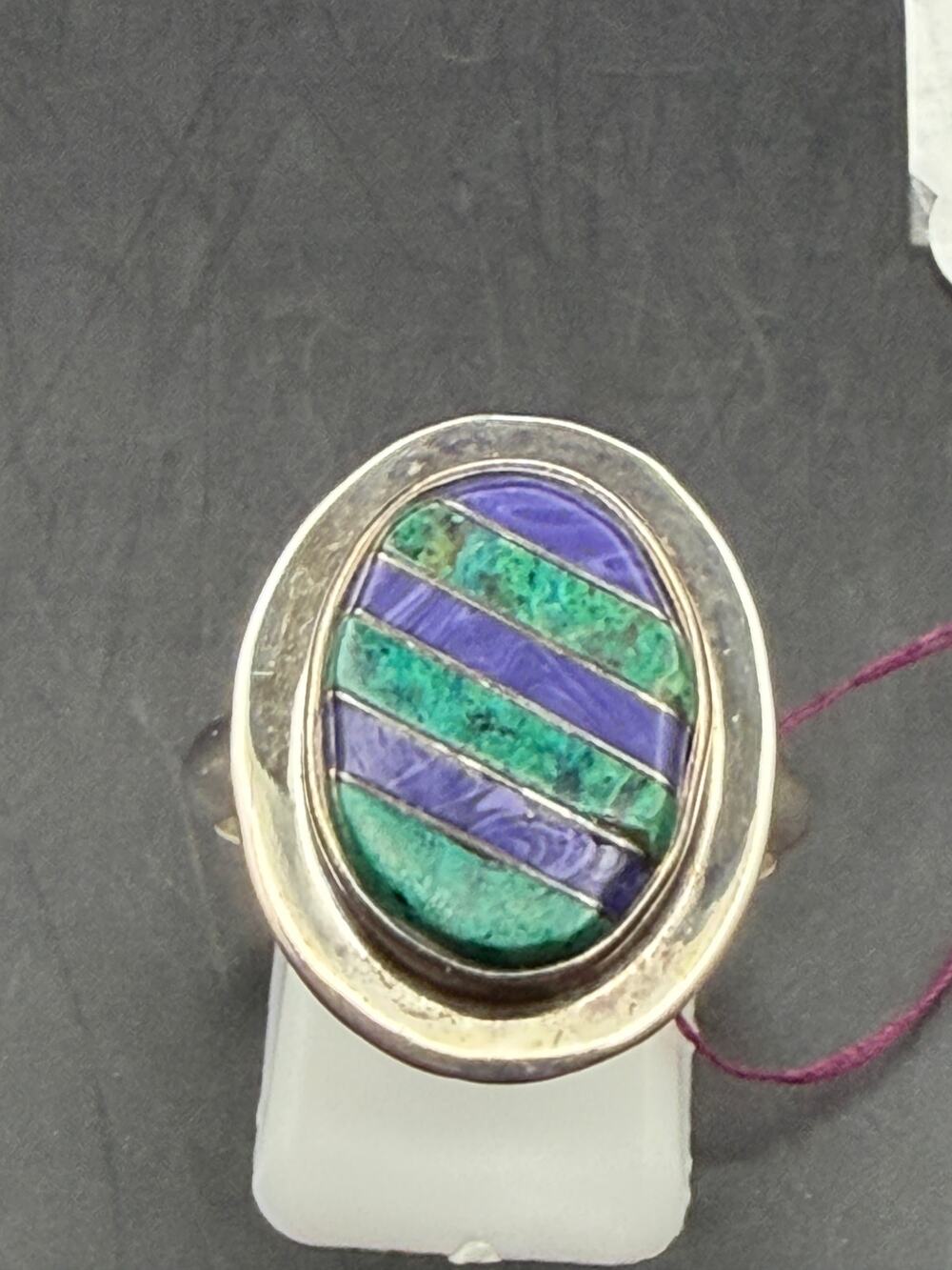 Vintage "New" Sterling Silver Mexico Stone Inlay Ring Size 10